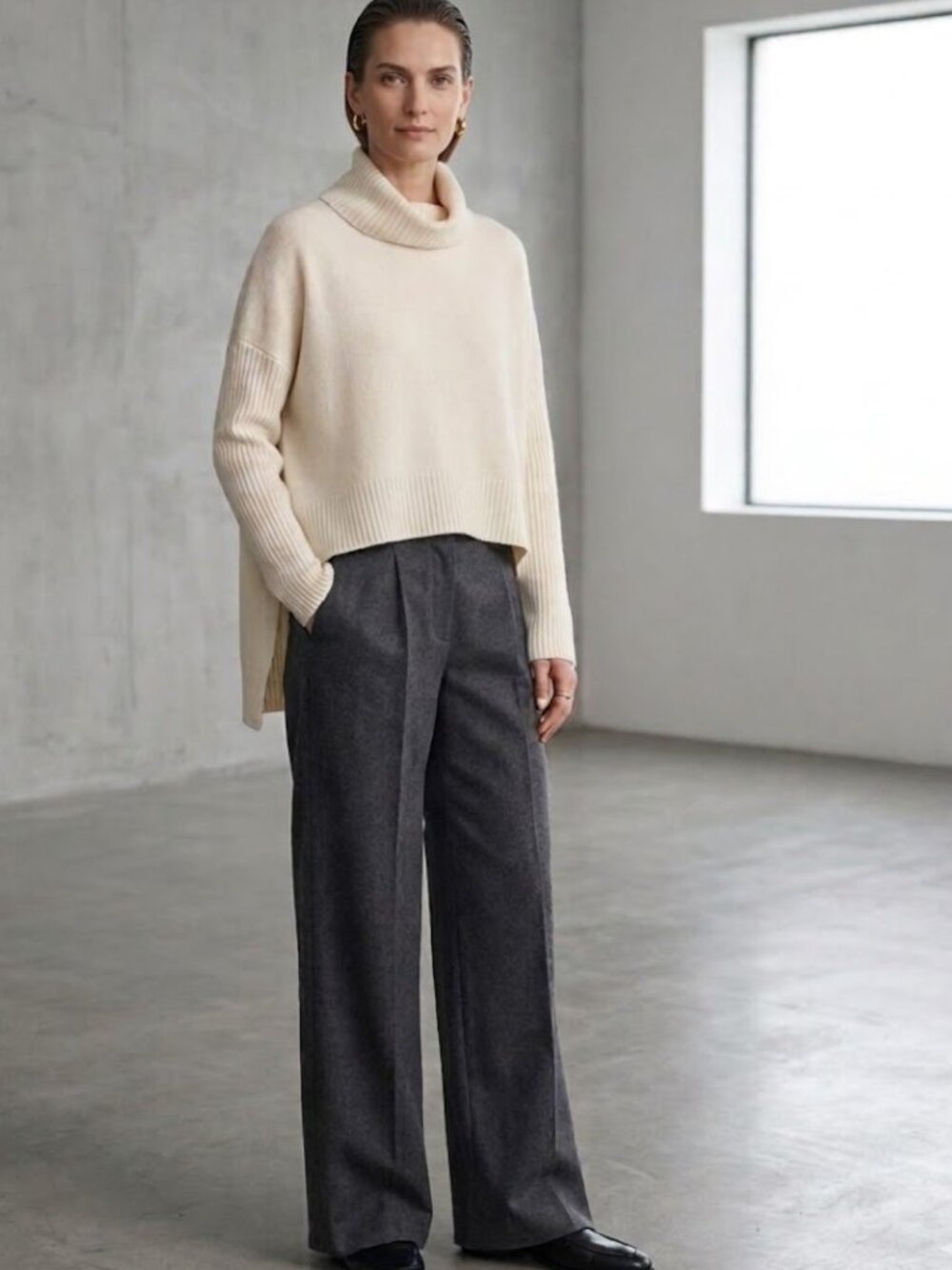 SI·IAE Wool Cashmere Blend Cowl Neck Oversized Sweater